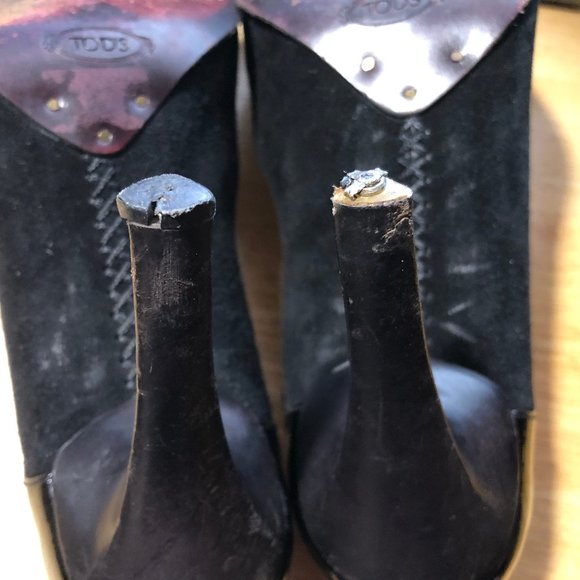 WOMENS TOD'S BLACK POINTY SUEDE PATENT LEATHER HEELS PUMPS 39 US/9 * - Picture 10 of 10